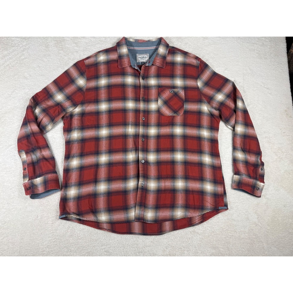 Flag & Anthem Plaid Shirt Mens XXL Red Herringbone Cotton Button Down Excellent